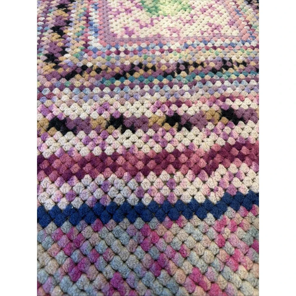 Handmade Crochet Afgan Throw Blanket 66x 56 Colorful Granny Square Heavyweight